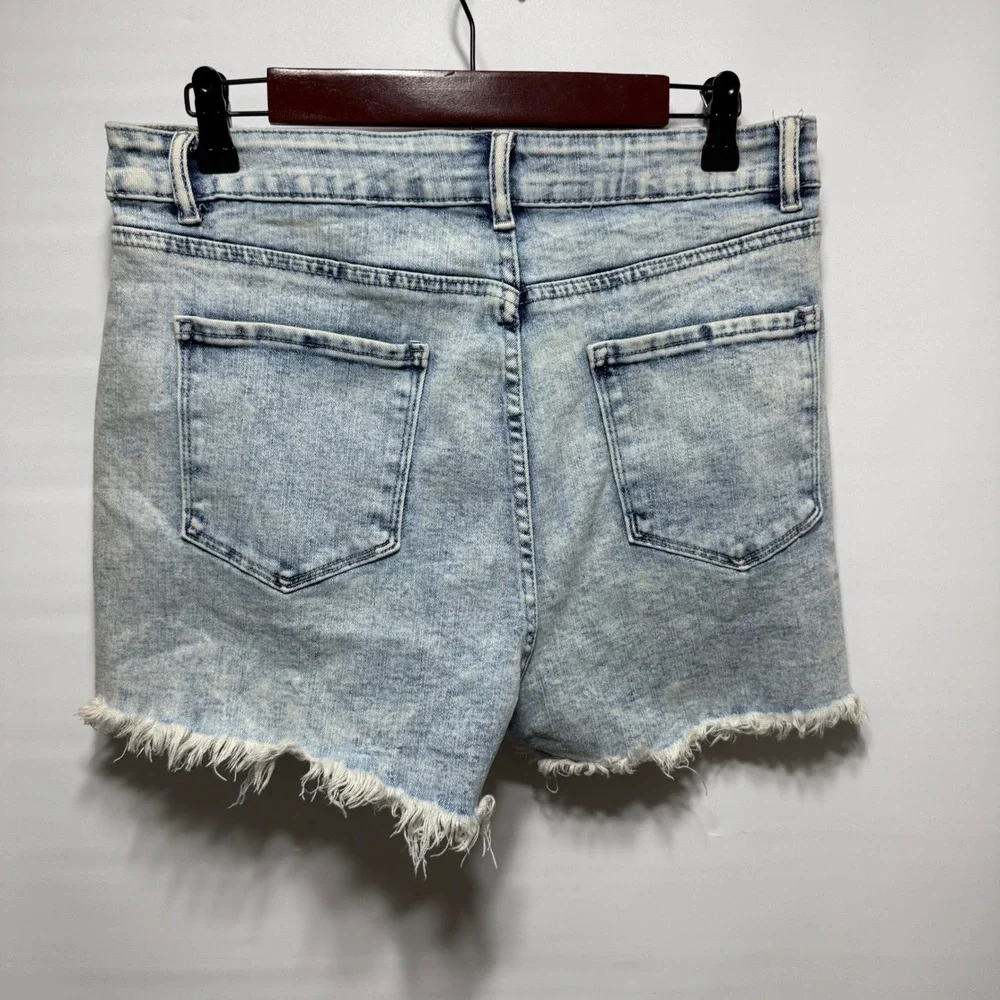 Asymmetrical Waist Denim Shorts Distressed Acid Wash Blue‎ Unbranded Size 30